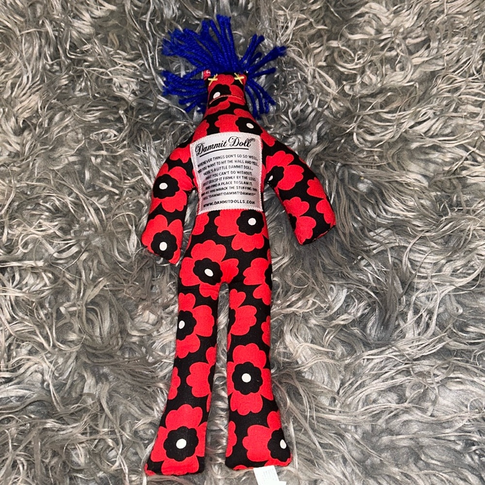 DAMMIT DOLL Black with Red Flowers Novelty Fun GUC